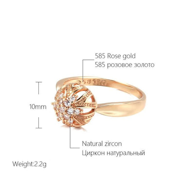 Unique Luxury 14K Rolled Rose Gold AAA Zircon Crystal Flower Ring For Women - Ethnic Vintage Daily Jewellery